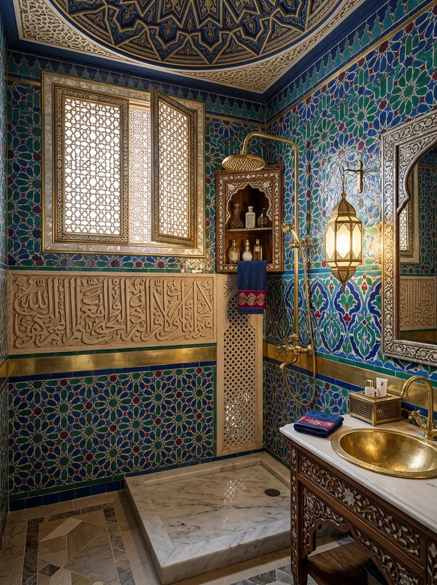 Bathroom interior in Islamic Geometric style — photo by GenRoom AI
