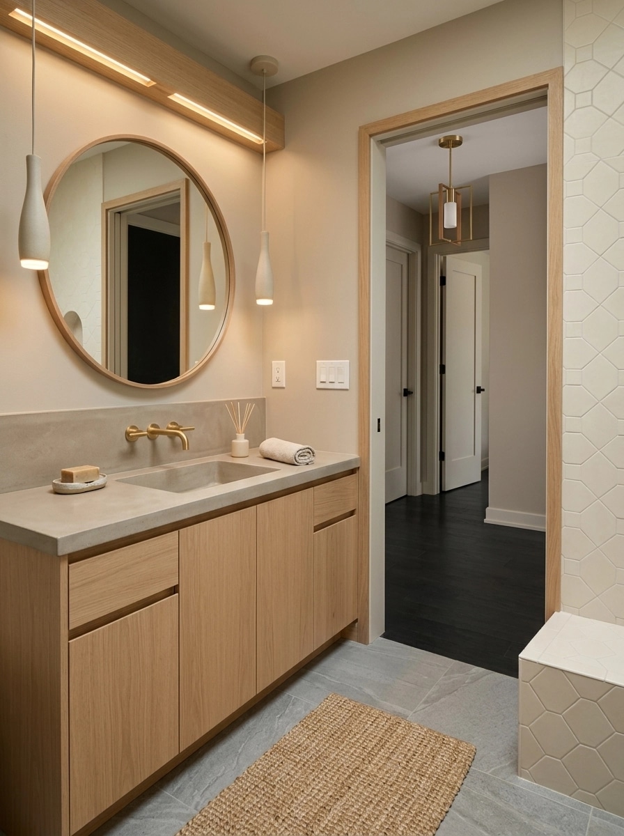 Bathroom interior in Japandi style — photo by GenRoom AI