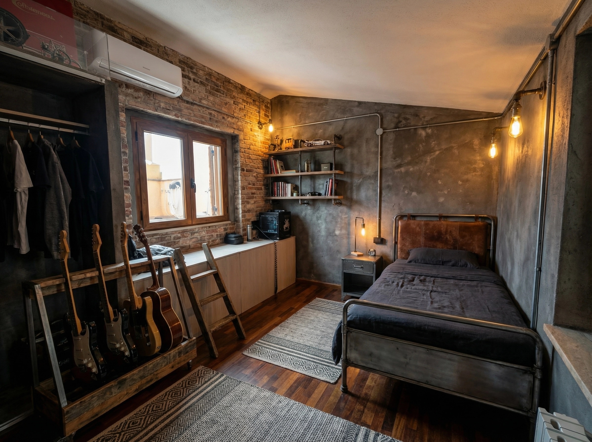 Interior design in Loft / Industrial style — Bedroom by GenRoom AI