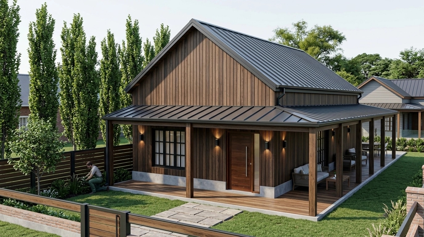 Facade design in Barnhouse Facade style — photo by GenRoom AI