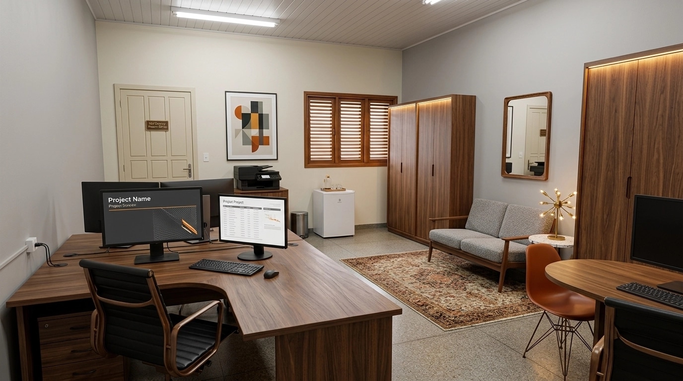 Office interior in Mid-Century Modern style — photo by GenRoom AI