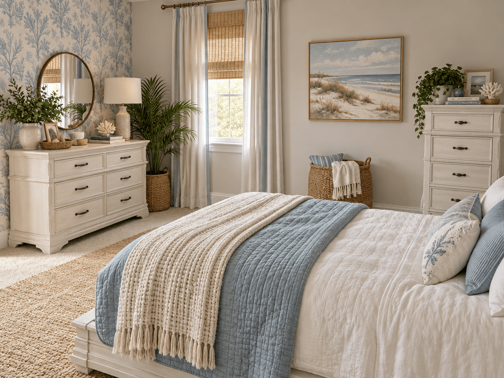 Coastal / Hamptons Bedroom design — interior photo by GenRoom AI