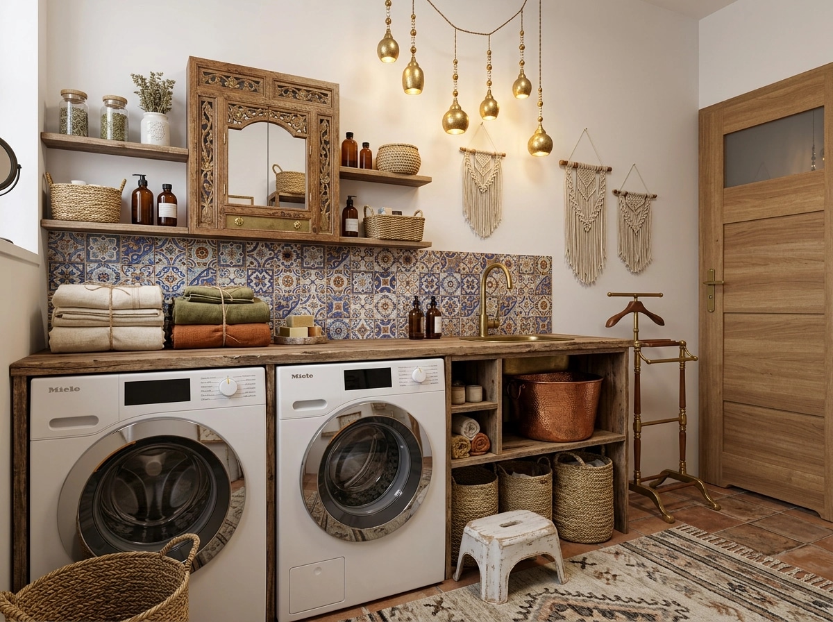 Bathroom interior in Bohemian style — photo by GenRoom AI