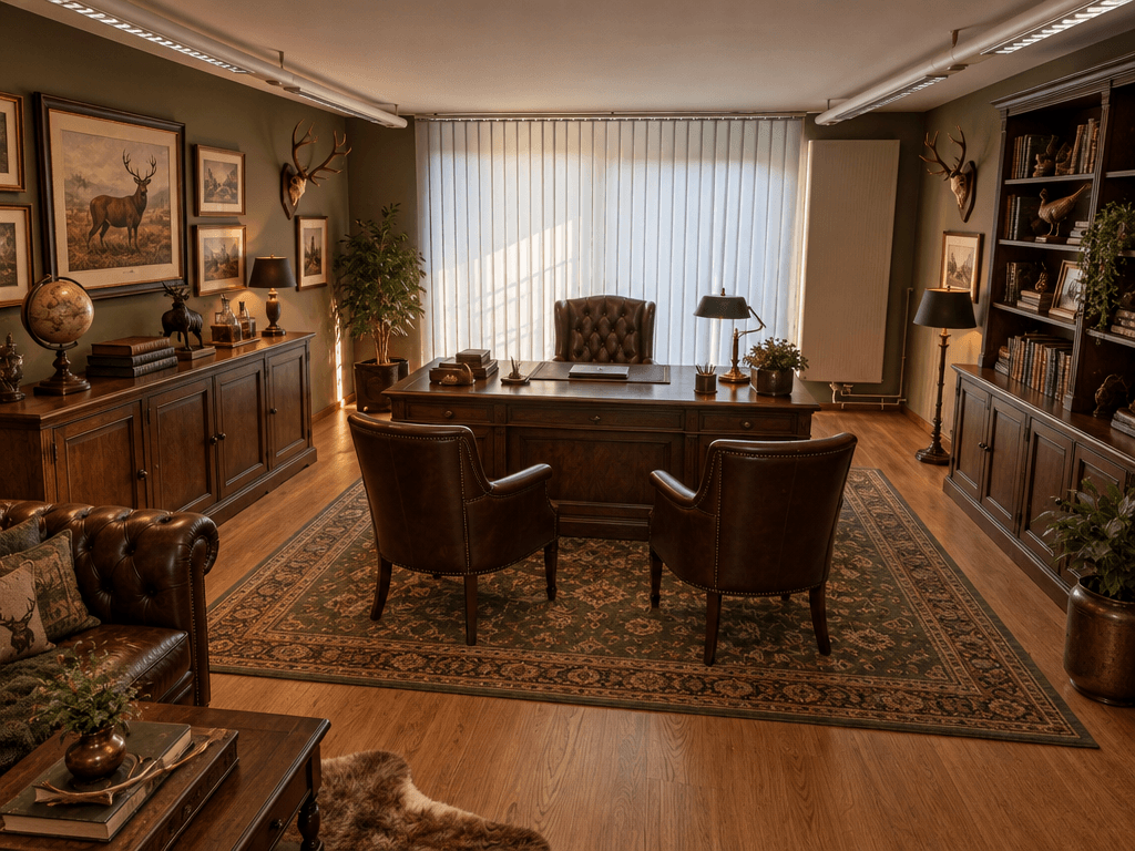 Office interior in Rustic style — photo by GenRoom AI