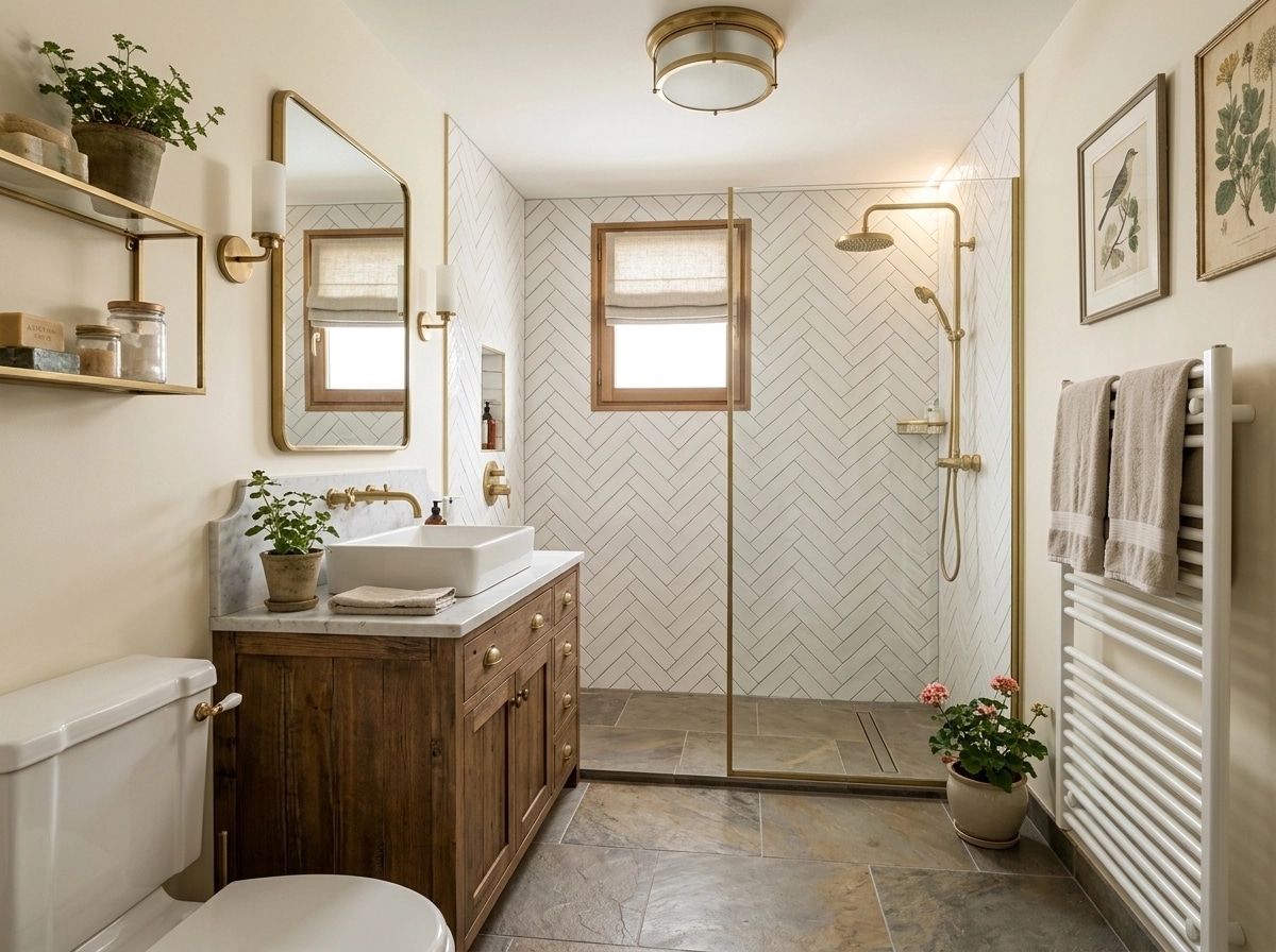 Bathroom interior in Modern Farmhouse style — photo by GenRoom AI