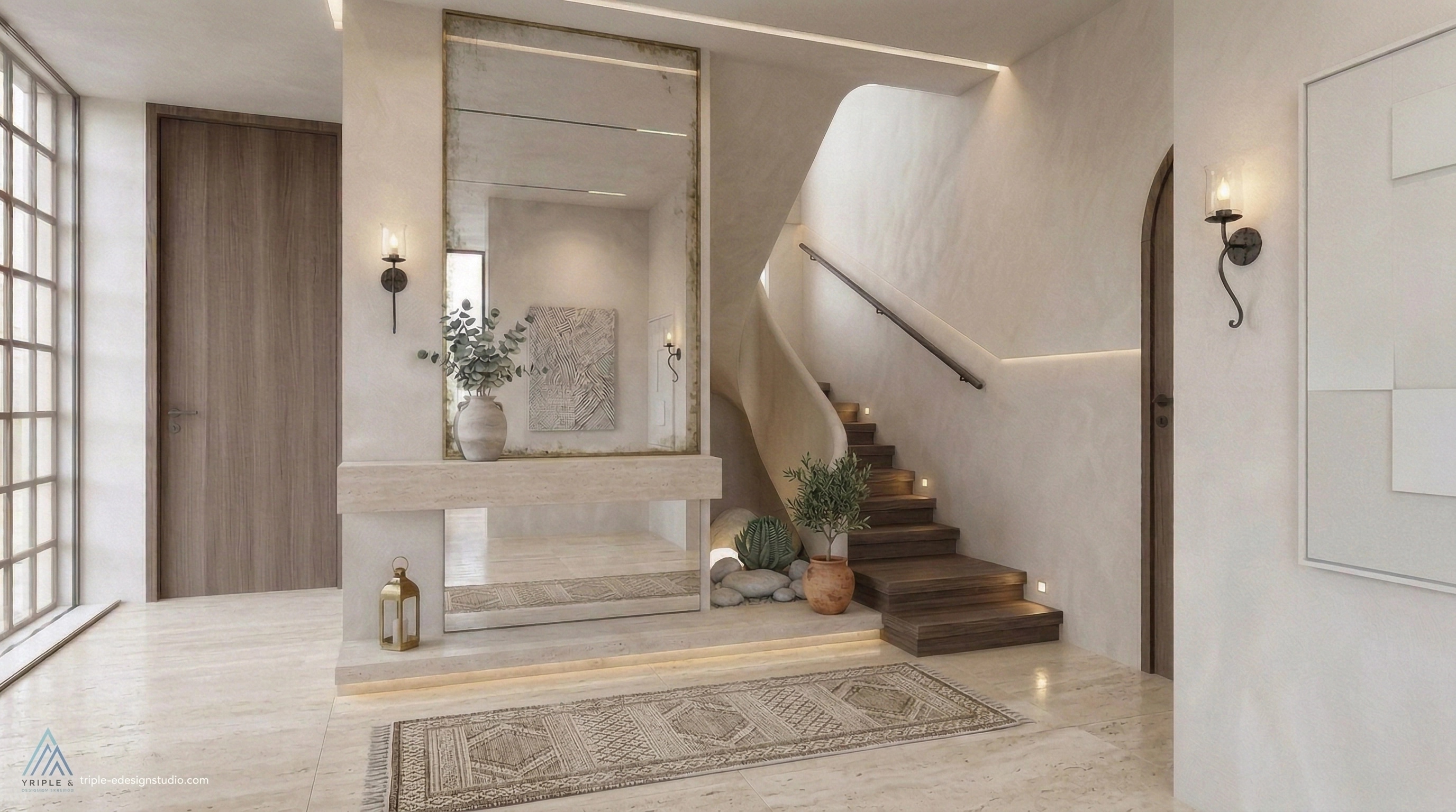 Hallway interior in Mediterranean style — photo by GenRoom AI