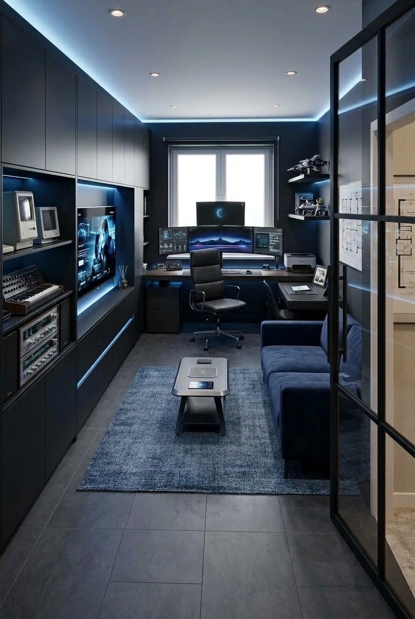 Office interior in Blacktec style — photo by GenRoom AI
