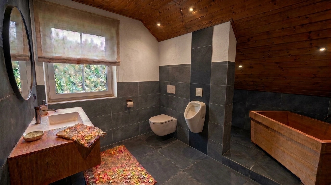 Bathroom interior in Japandi style — photo by GenRoom AI