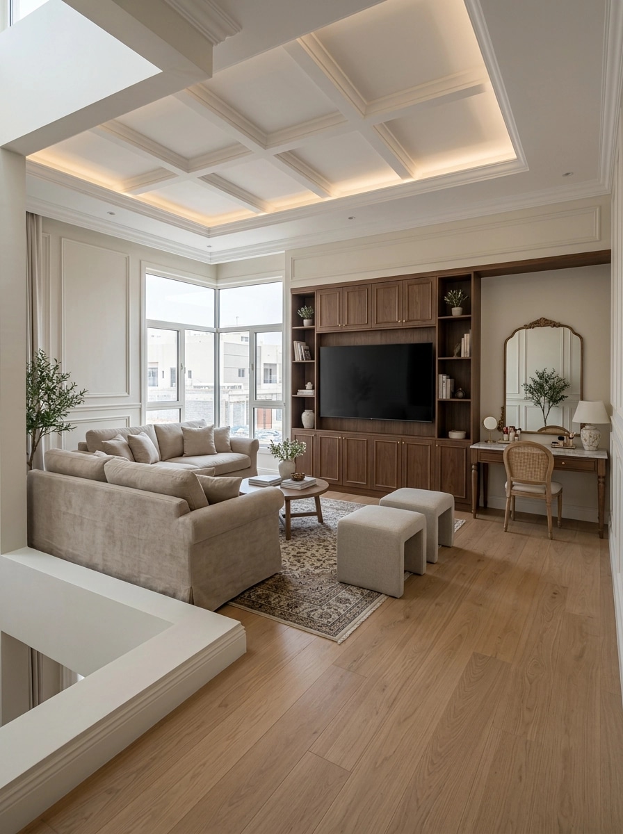 Transitional Ruang Tamu design — interior photo by GenRoom AI