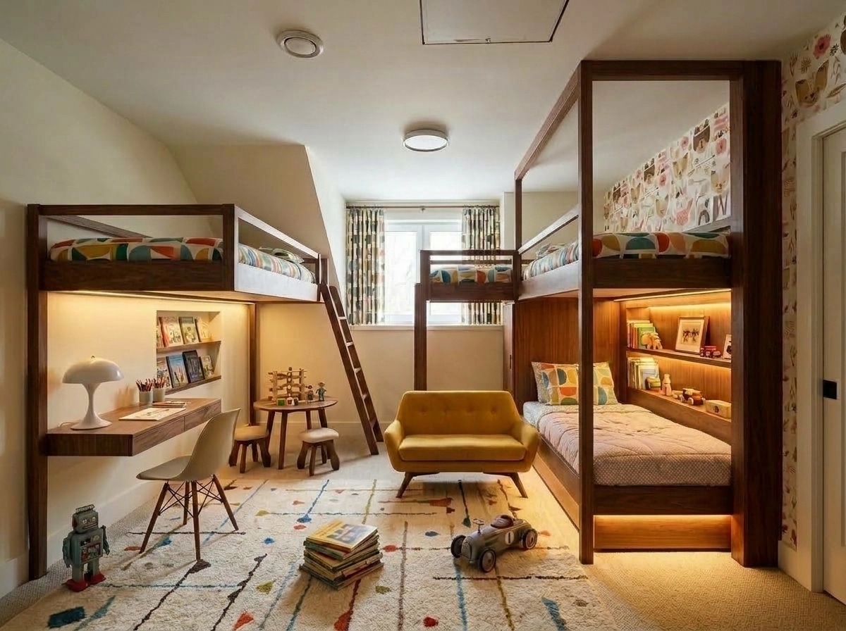 Design d'intérieur en style Mid-Century Modern — Chambre d'enfant par GenRoom AI