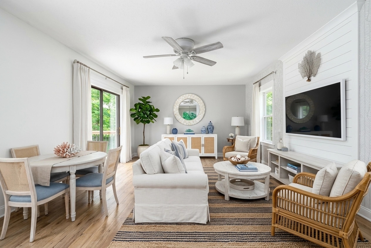 Coastal / Hamptons Living Room design — interior photo by GenRoom AI