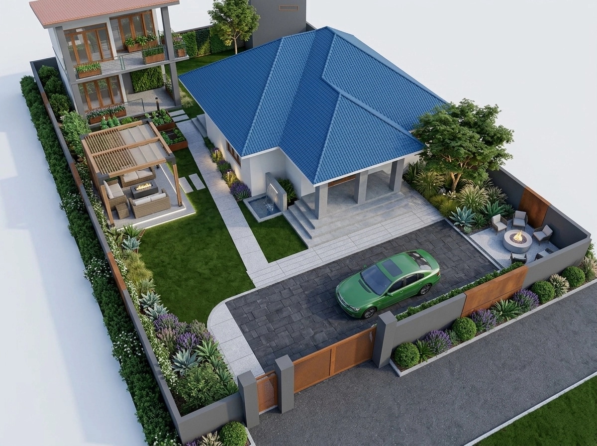 Design paisagístico em estilo Contemporary Yard — Jardim por GenRoom AI