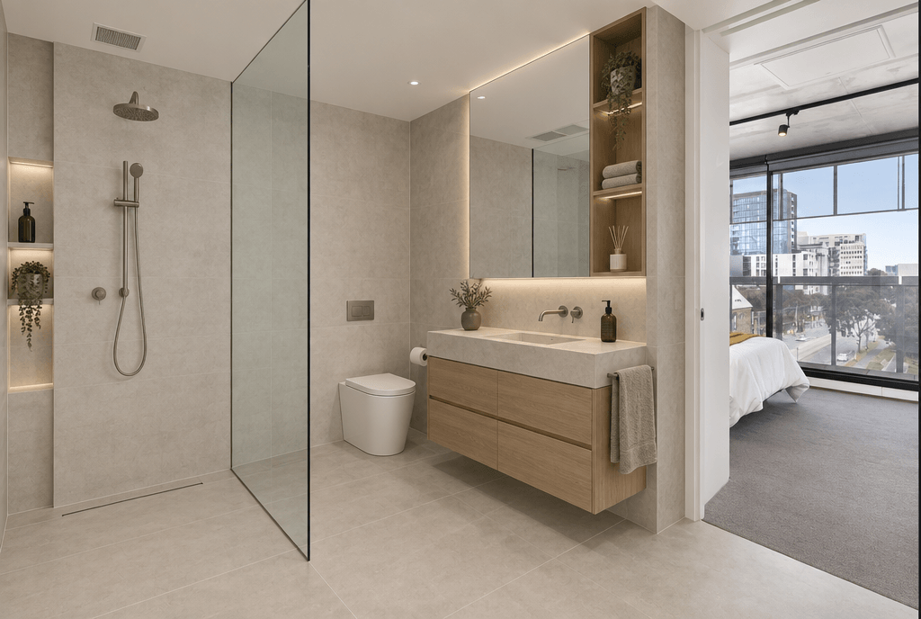 Bathroom interior in Minimalism style — photo by GenRoom AI