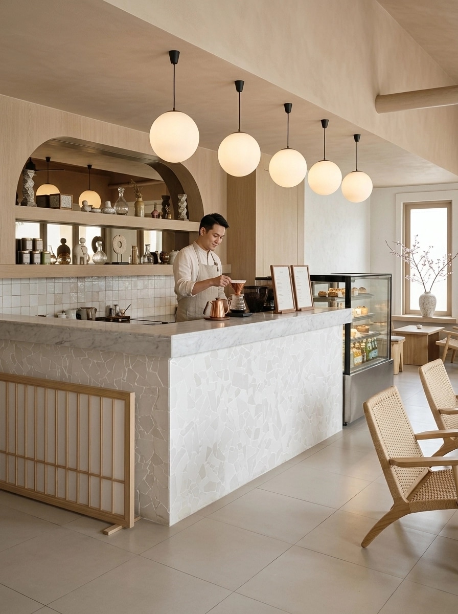 Interior design in Japandi style — cafe by GenRoom AI