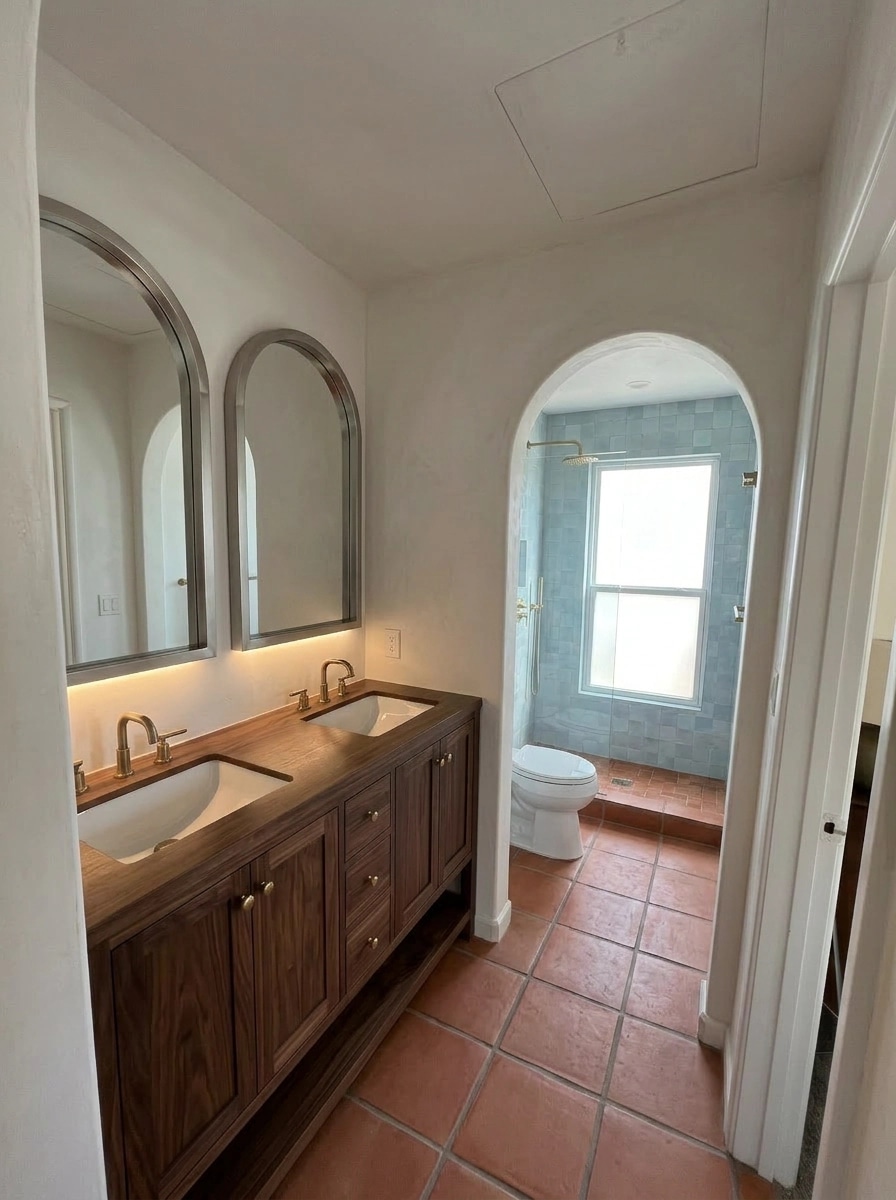 Bathroom interior in Mediterranean style — photo by GenRoom AI