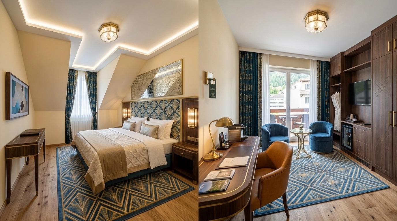 التصميم الداخلي بنمط Art Deco — hotel_room من GenRoom AI