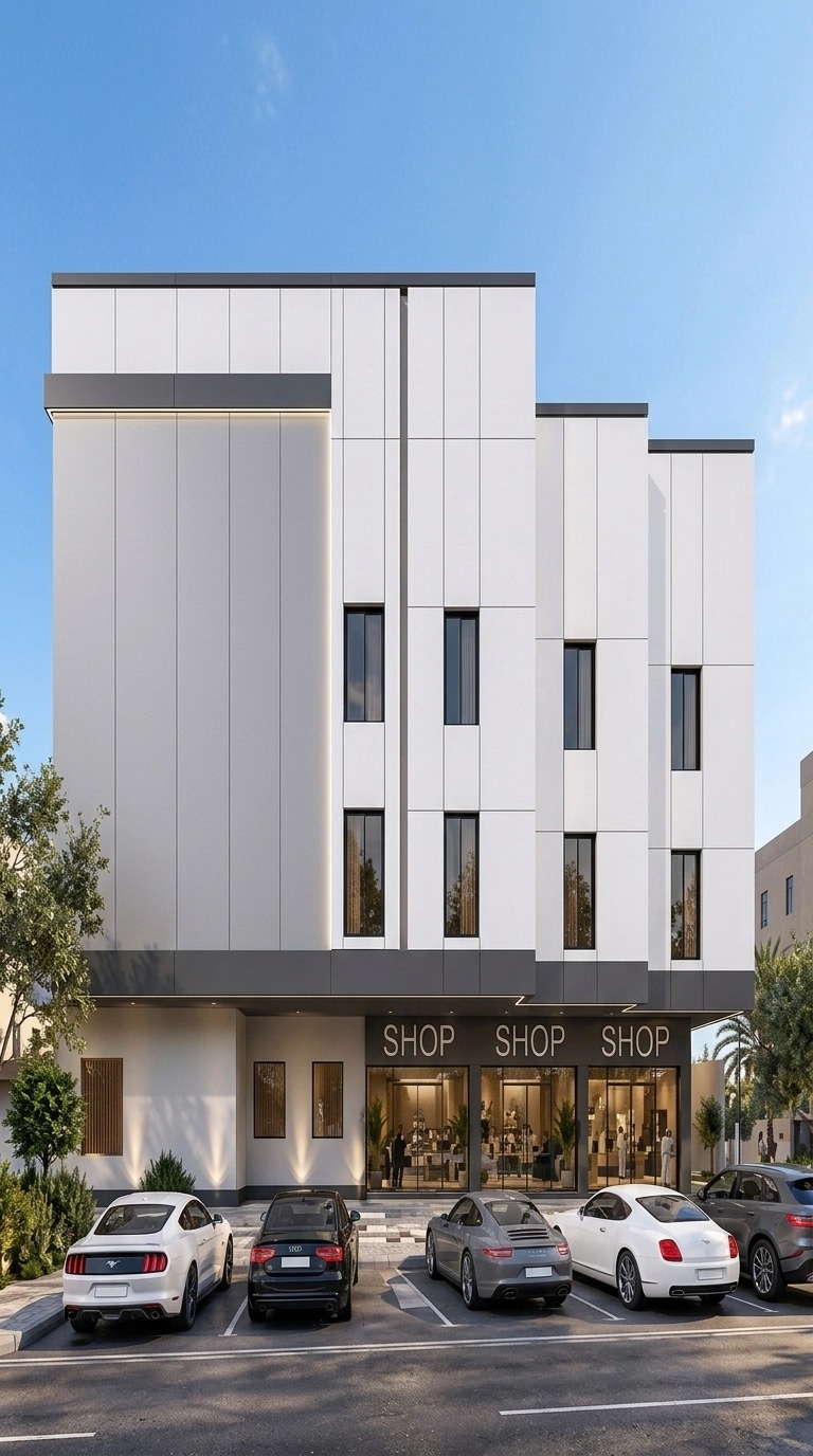 Facade design in Minimalist Facade style — photo by GenRoom AI