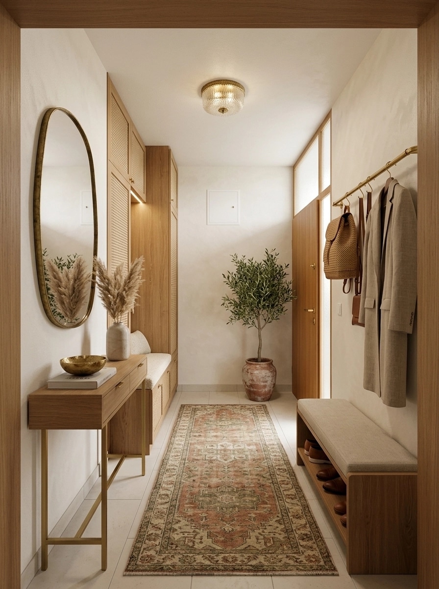 Hallway interior in Bohemian style — photo by GenRoom AI