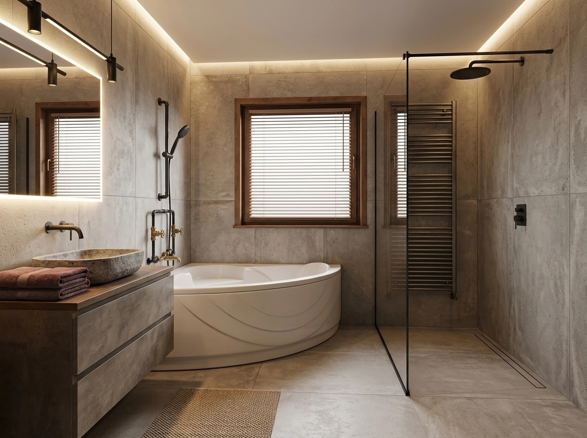 Bathroom interior in Loft / Industrial style — photo by GenRoom AI