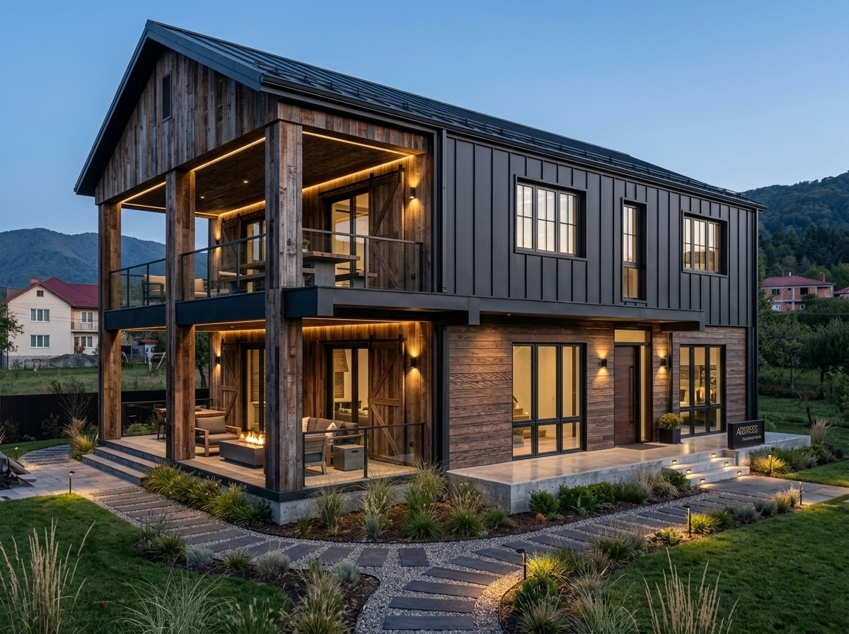 Cephe tasarımı Barnhouse Facade stili — Cephe GenRoom AI