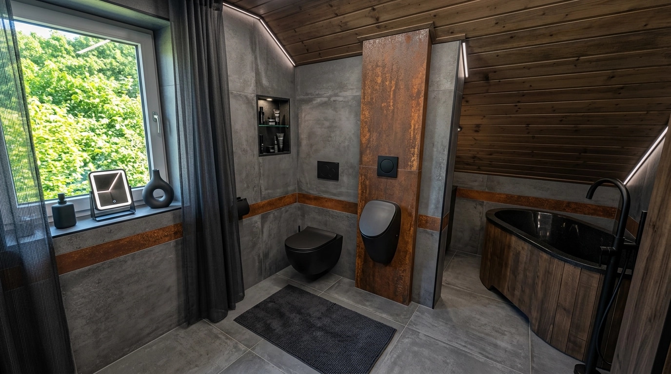 Bathroom interior in Blacktec style — photo by GenRoom AI