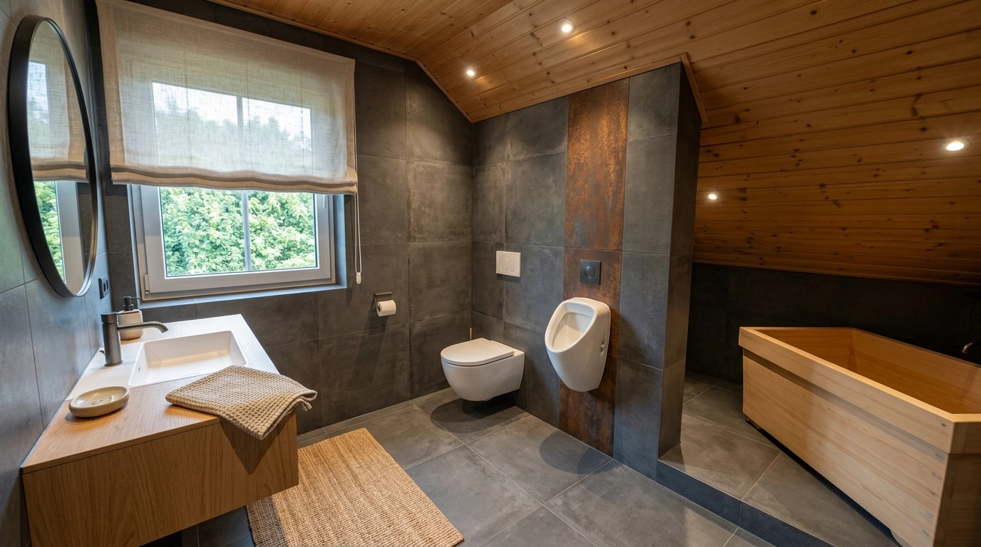 Bathroom interior in Japandi style — photo by GenRoom AI