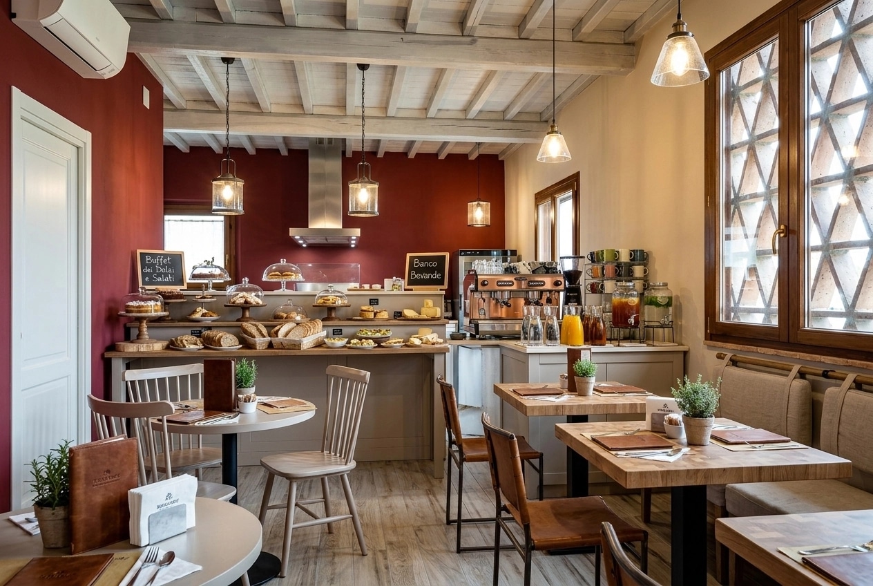 Interior design in Modern Farmhouse style — cafe by GenRoom AI