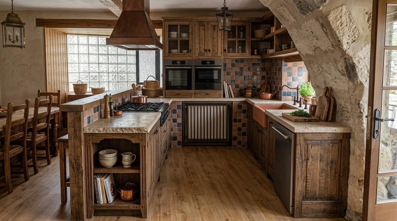 Kitchen interior in Rustic style — photo by GenRoom AI