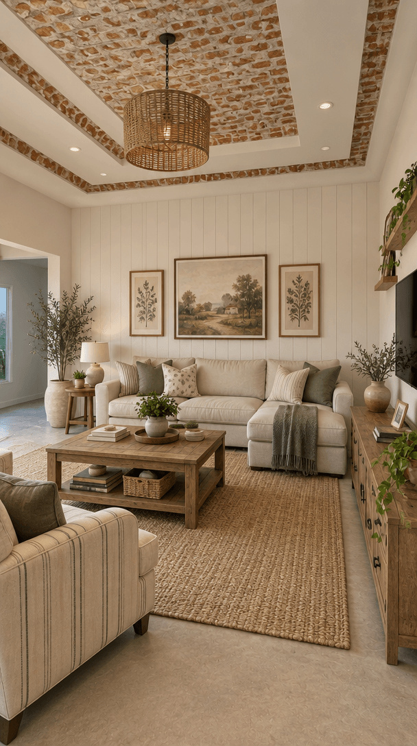 Interior desain di Modern Farmhouse gaya — Ruang Tamu oleh GenRoom AI
