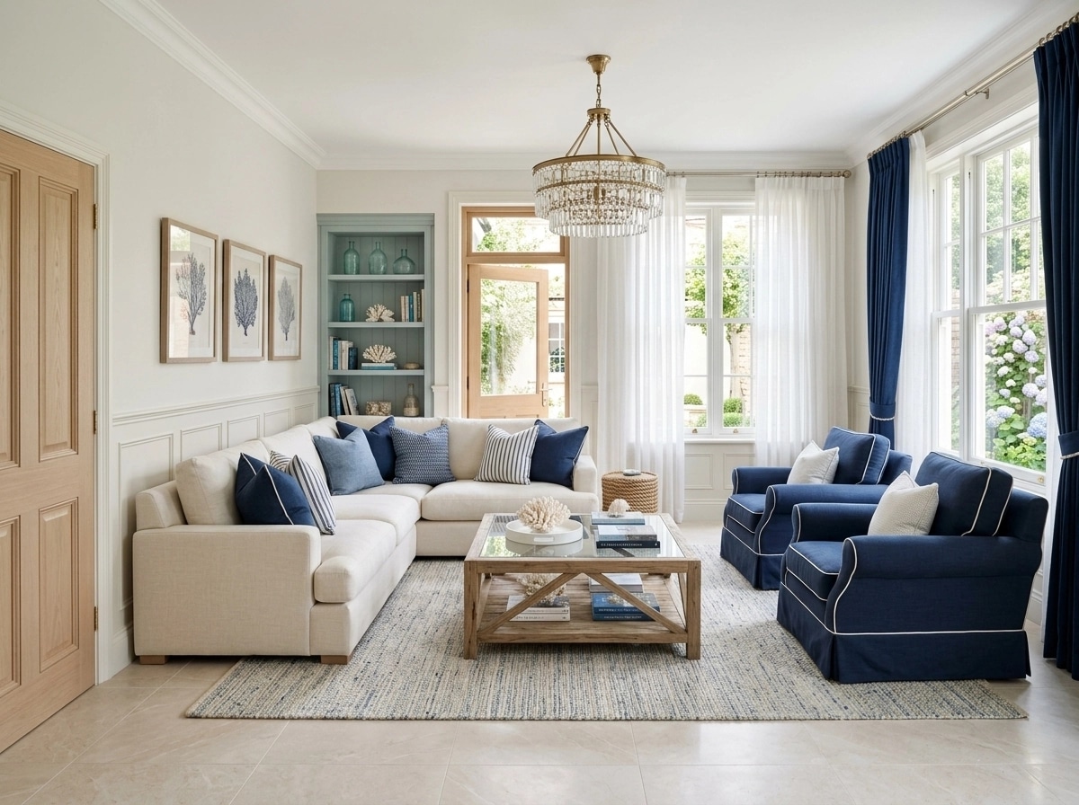 Coastal / Hamptons Living Room design — interior photo by GenRoom AI