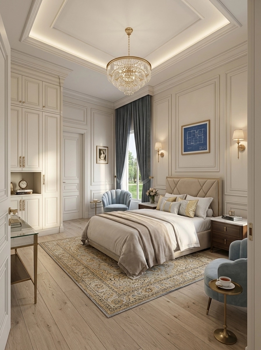Interior design in Neoclassic style — Bedroom by GenRoom AI