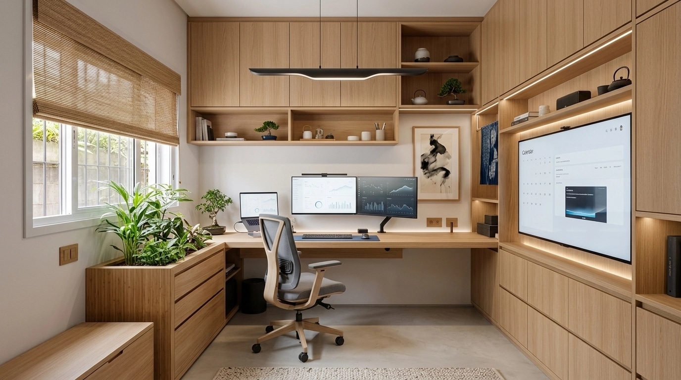 Interior design in Japandi style — home_office by GenRoom AI