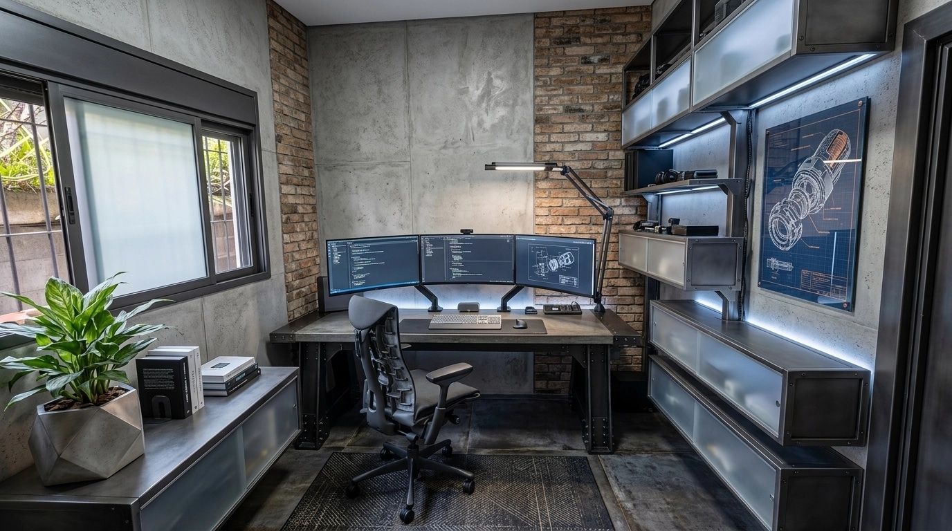 Interior design in Loft / Industrial style — home_office by GenRoom AI