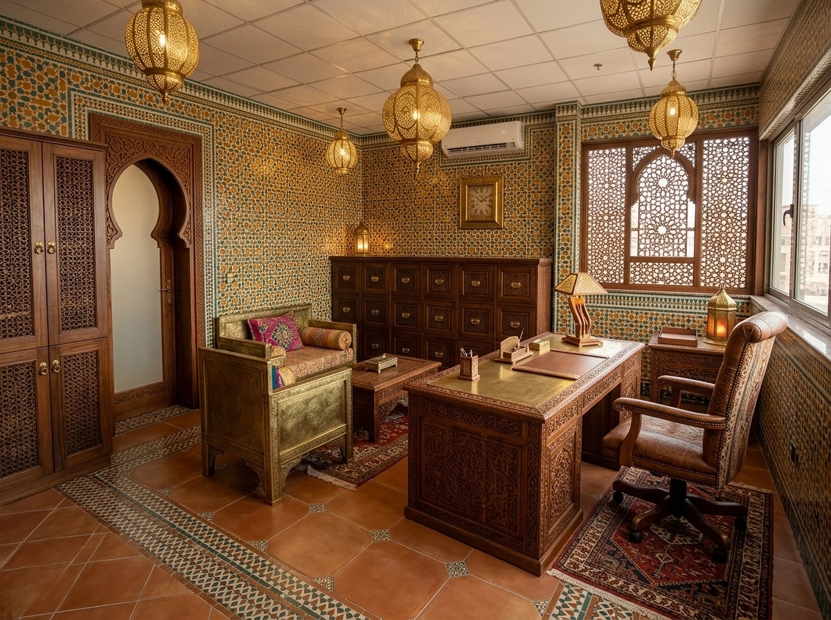 Office interior in Arabian / Moroccan style — photo by GenRoom AI