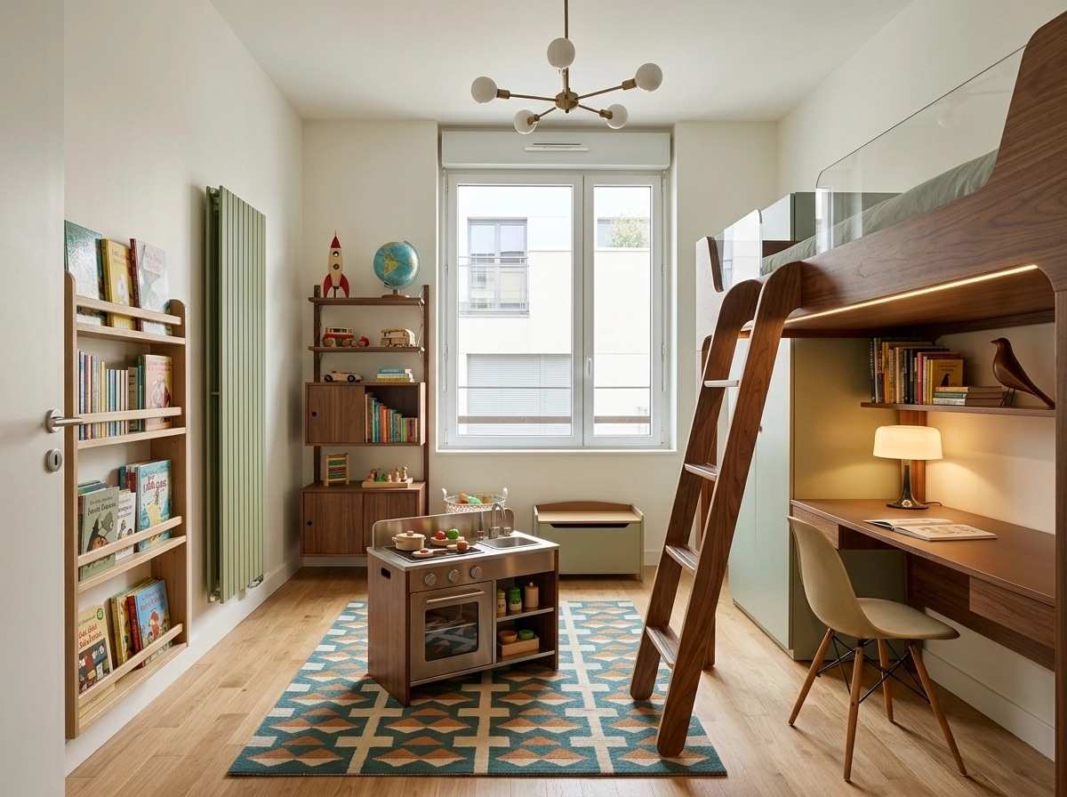 Design d'intérieur en style Mid-Century Modern — Chambre d'enfant par GenRoom AI