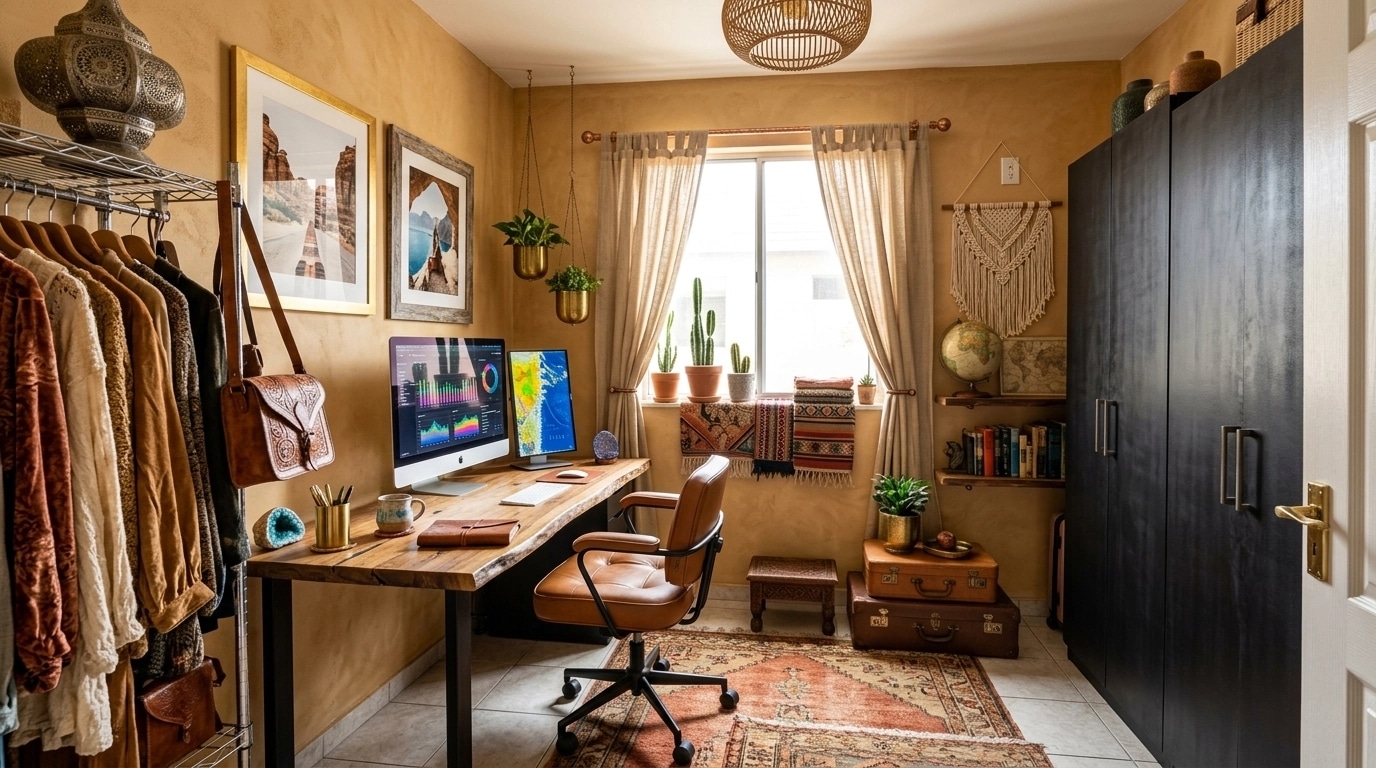 Office interior in Bohemian style — photo by GenRoom AI