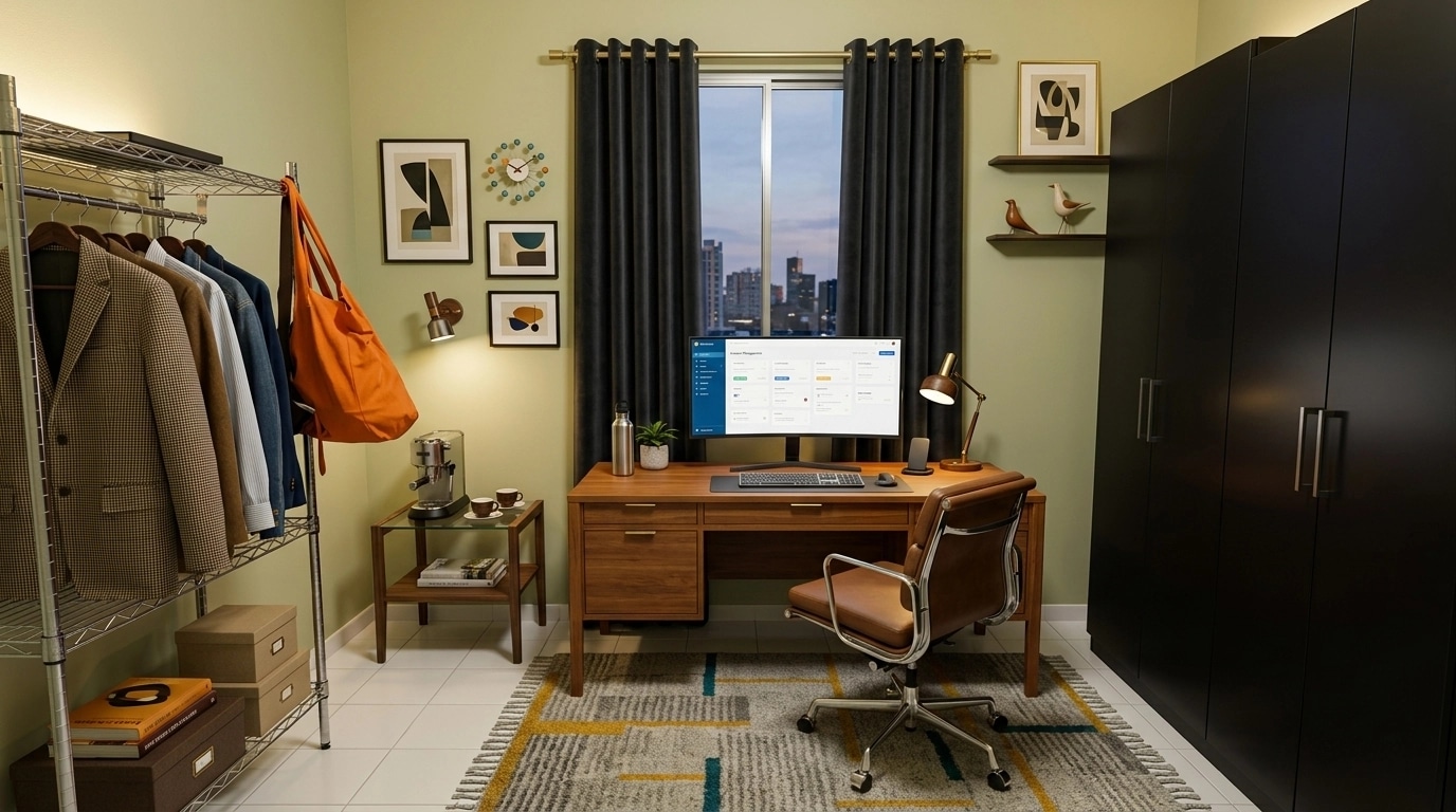 Office interior in Mid-Century Modern style — photo by GenRoom AI