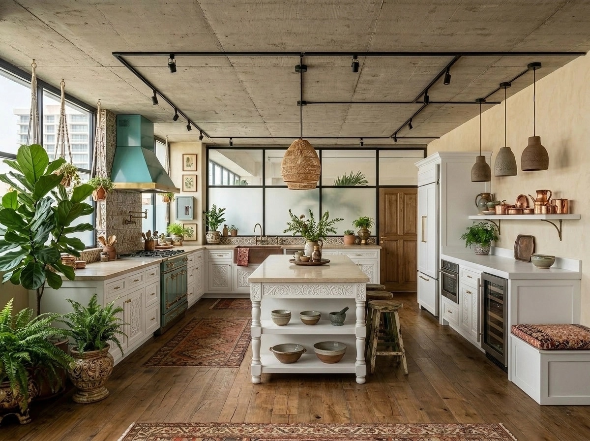 Kitchen interior in Bohemian style — photo by GenRoom AI