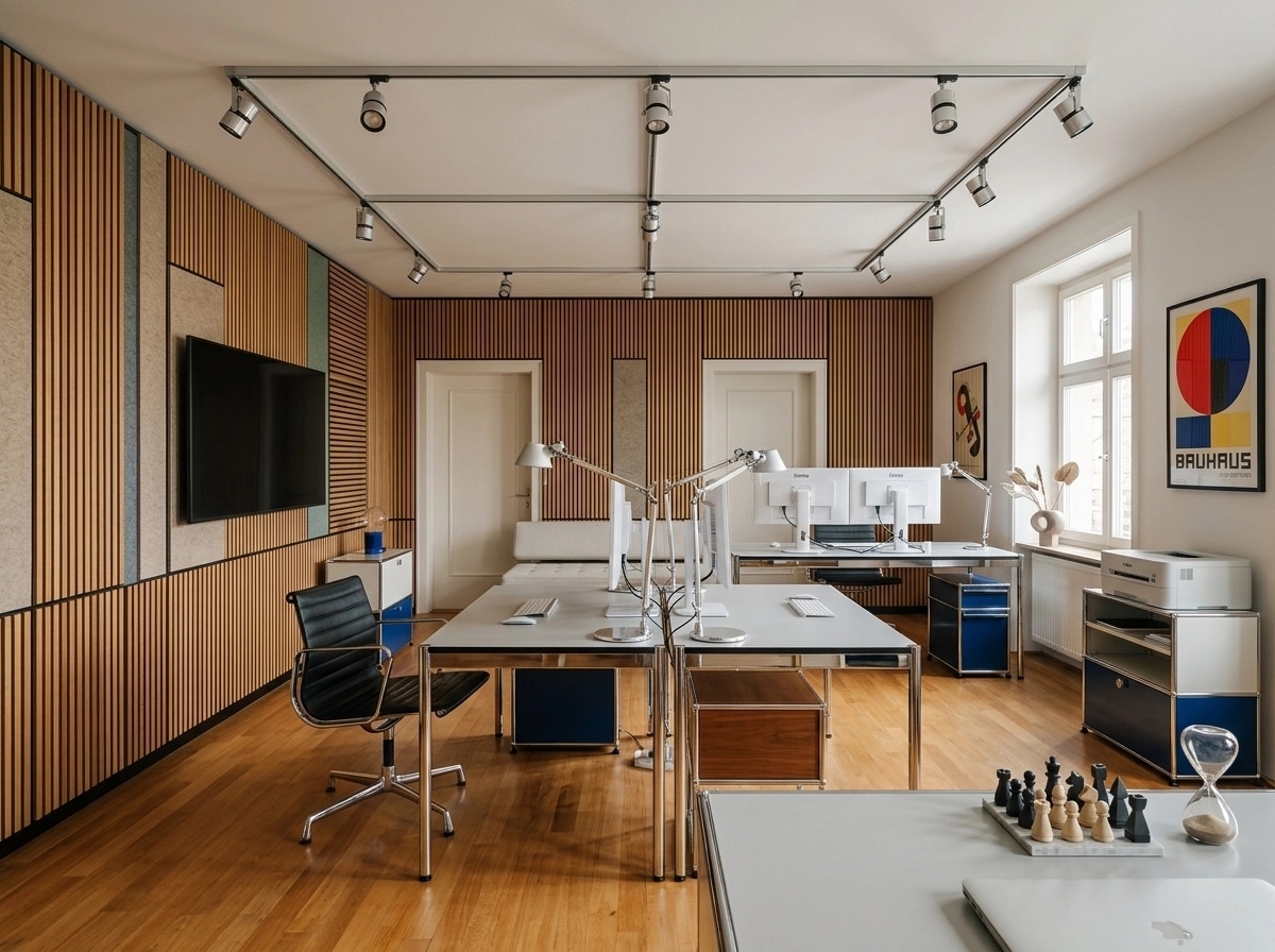 Office interior in Bauhaus style — photo by GenRoom AI