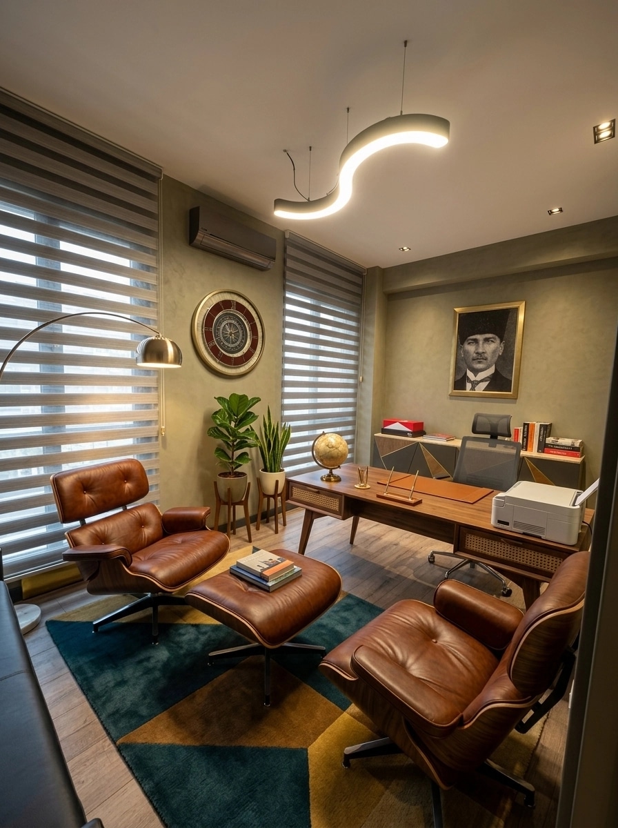 Office interior in Mid-Century Modern style — photo by GenRoom AI