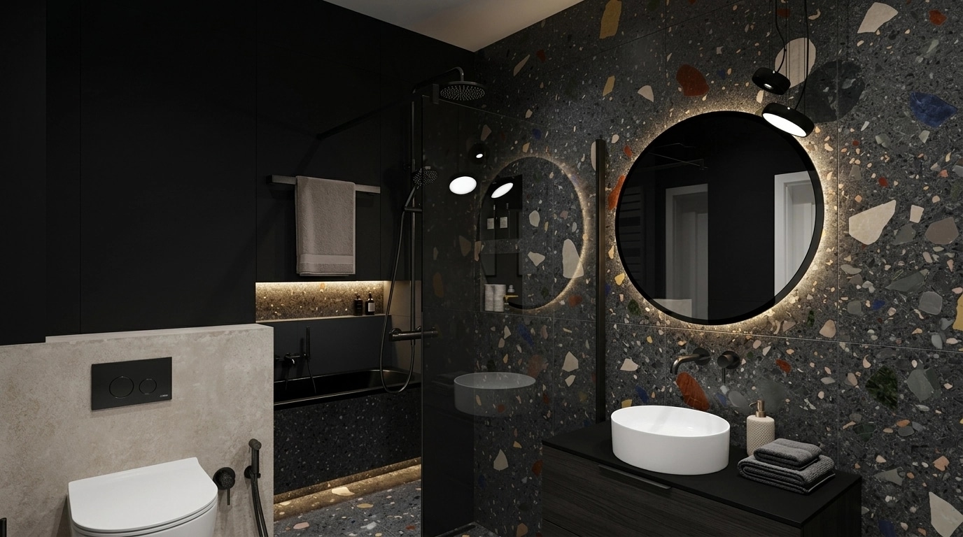 Bathroom interior in Minimalism style — photo by GenRoom AI
