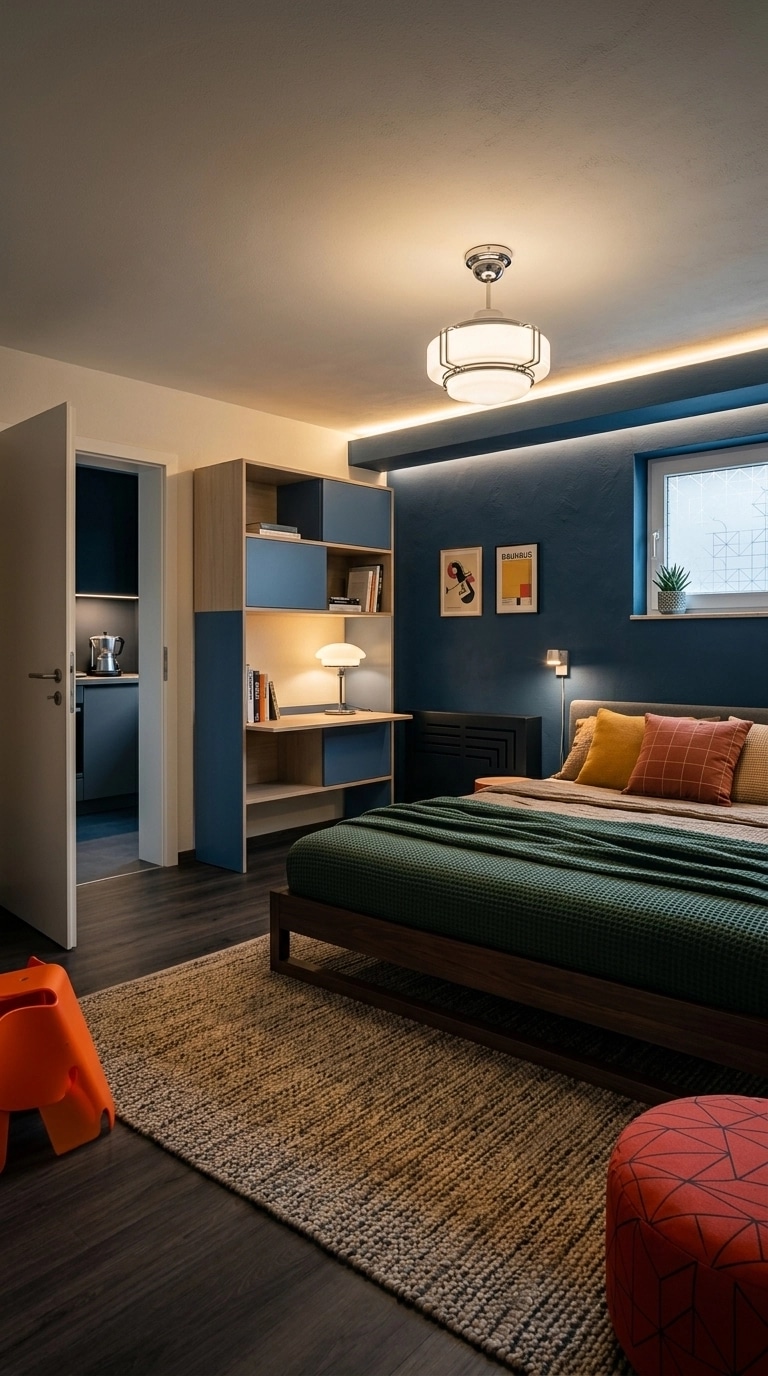 Bedroom interior in Bauhaus style — photo by GenRoom AI