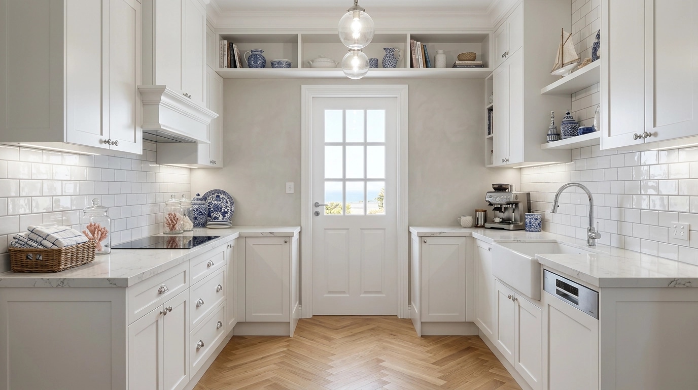 Kitchen interior in Coastal / Hamptons style — photo by GenRoom AI