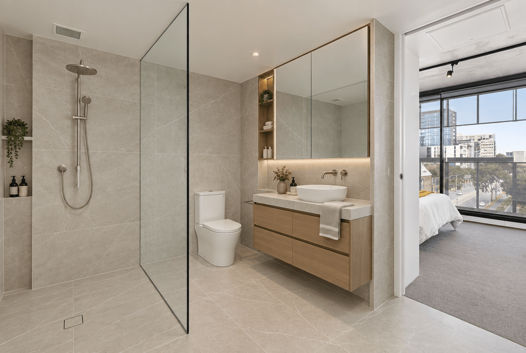 Bathroom interior in Minimalism style — photo by GenRoom AI