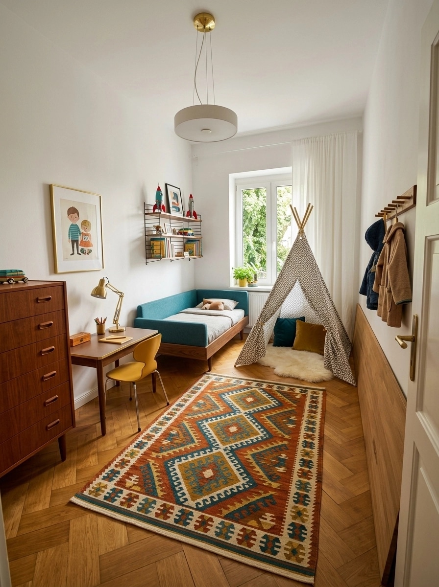 Mid-Century Modern Kids Room design — interior photo by GenRoom AI