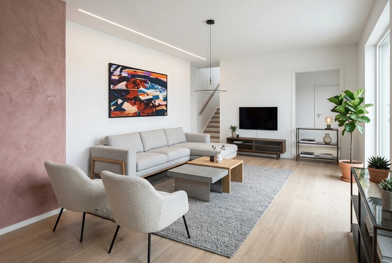 İç mekân tasarımı Minimalism stili — Oturma Odası GenRoom AI
