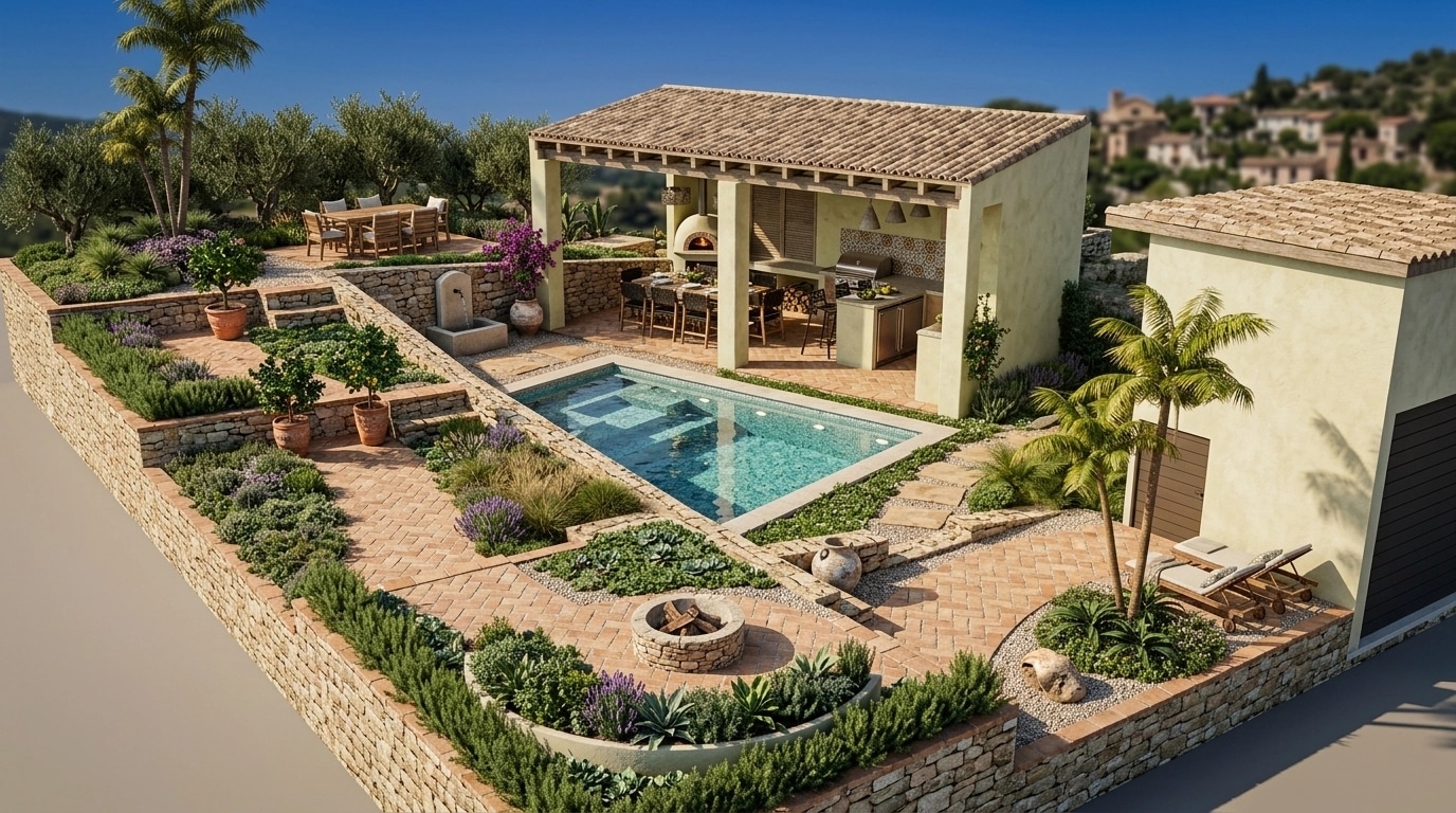 Landscape design in Mediterranean Yard style — Yard by GenRoom AI