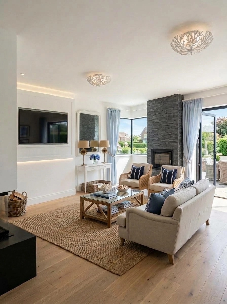 Interior design in Coastal / Hamptons style — Living Room by GenRoom AI