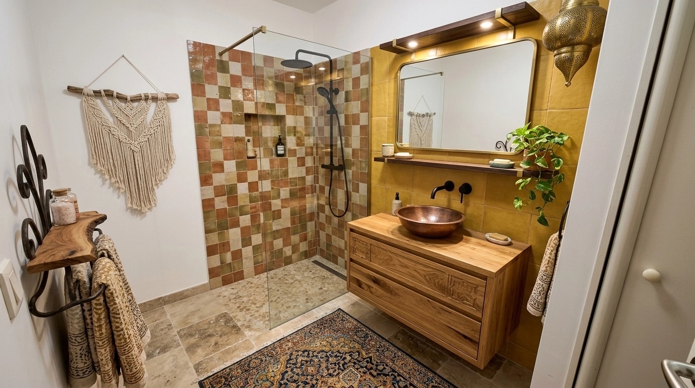 Bathroom interior in Bohemian style — photo by GenRoom AI