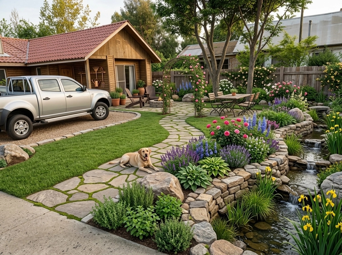 Country Rustic Garden Jardín design — yard photo by GenRoom AI